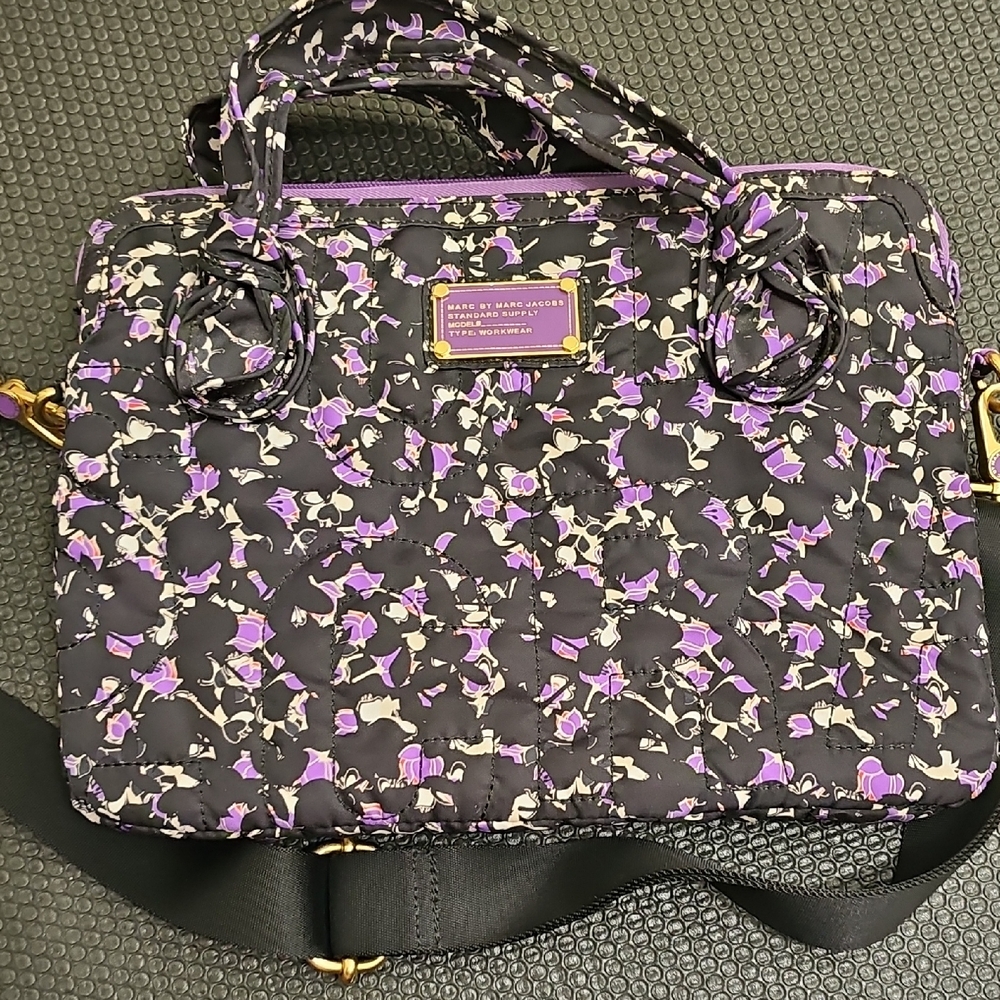 Marc By Marc Jacobs Purple and Black Laptop Bag with Floral Design
